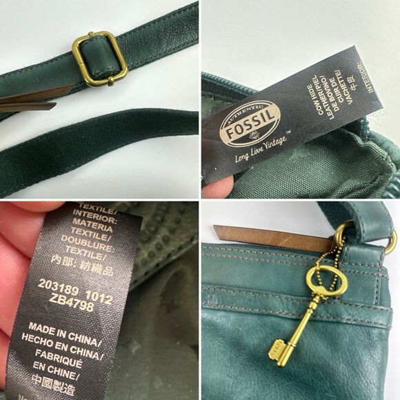 Fossil Morgan Traveler Soft Leather Crossbody Green Key Charm Zip Flap Pocket - Picture 15 of 15